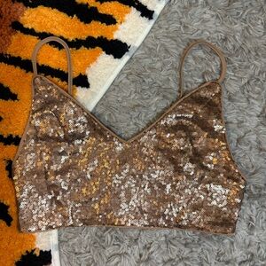 Forever 21 Champagne Sequin Crop Top - Small